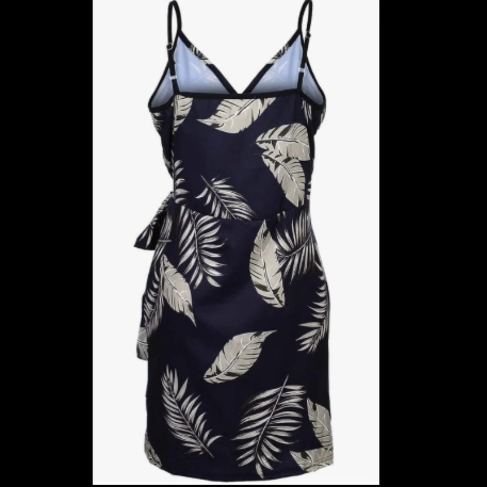WOMEN'S V NECK SLEEVELESS FLORAL SPAGHETTI STRAP LACE UP DRESS